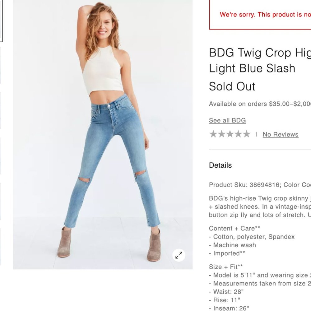 BDG Twig Crop High-Rise Skinny Jean - Light Blue